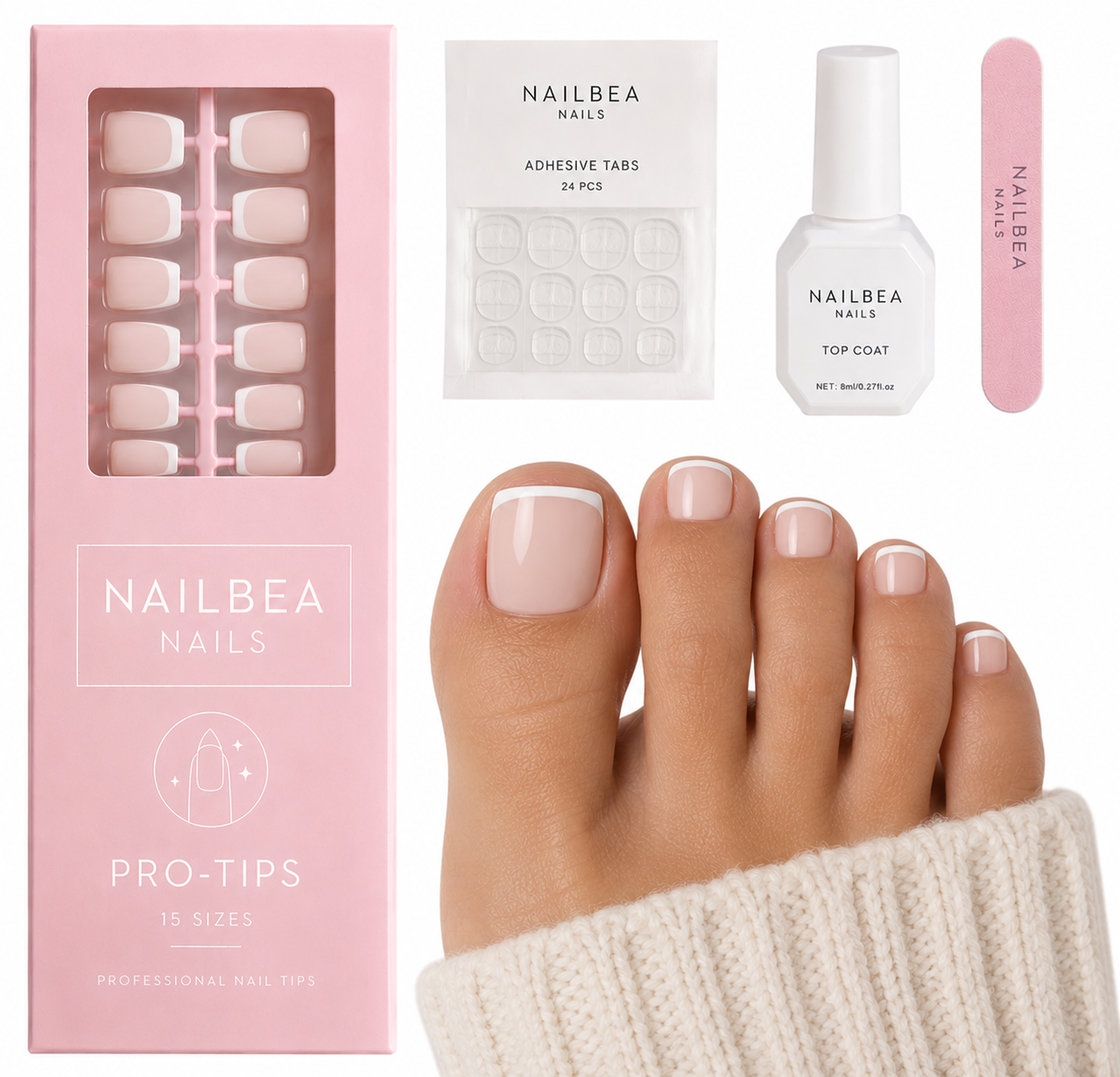 150Pcs French Tip Pedicure Kit (15 sets included)